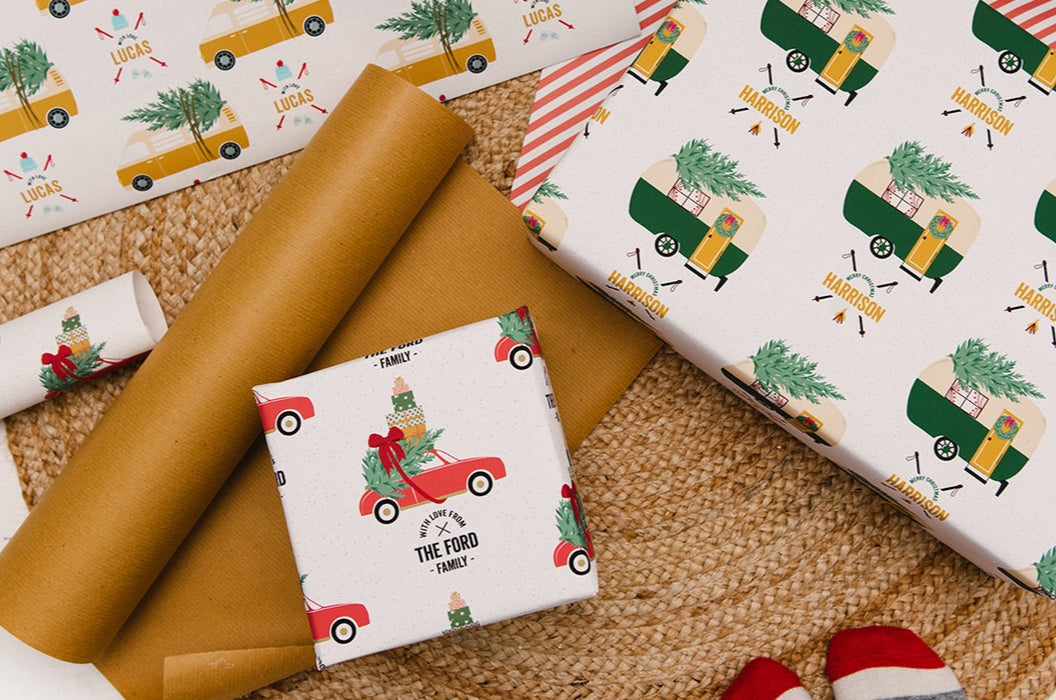 Papier d'emballage de Noël personnalisé pour conduire à la maison