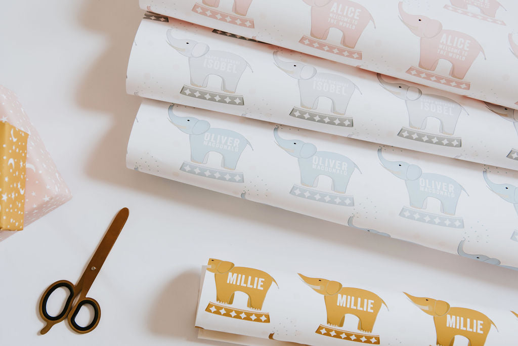 Personalised New Baby Elephant Wrapping Paper